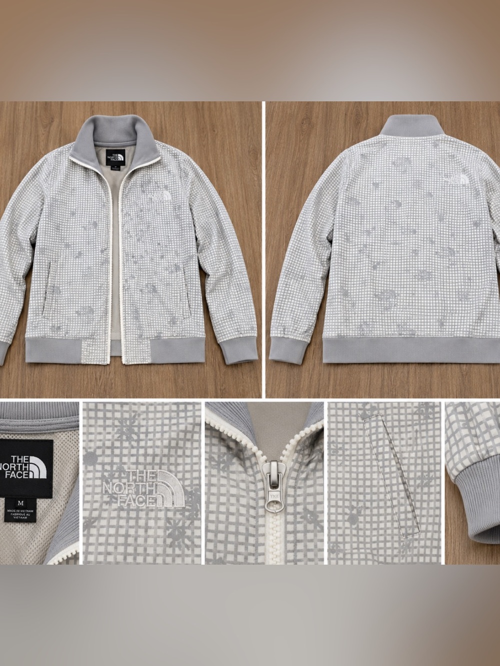 The North Face Light Gray Grid-Print Fleece Jacket